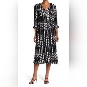MELLODAY Dot Print V-Neck Midi Dress, Size S